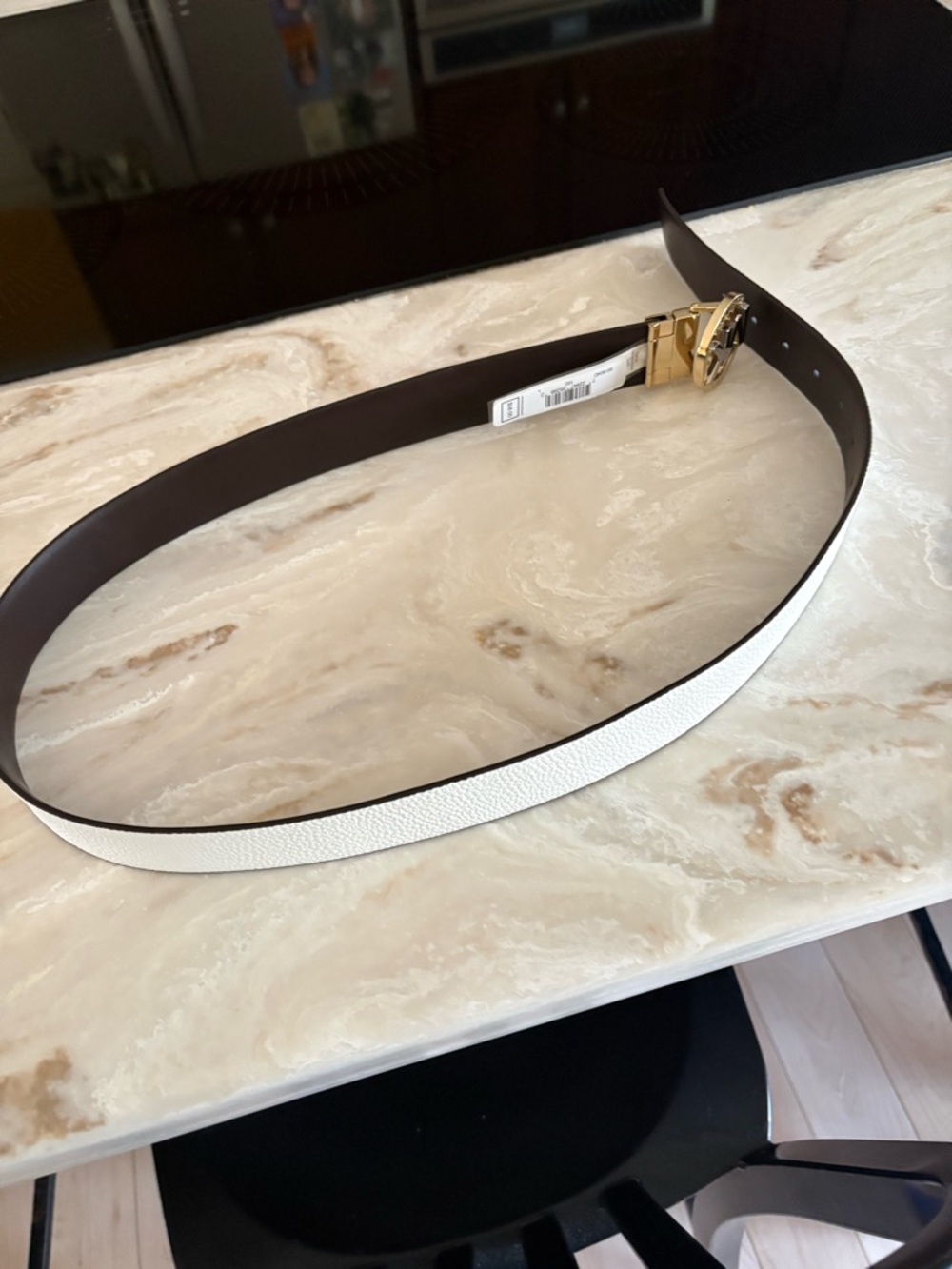 Michael kors Reversible White and Dark Brown Leather Belt with Gold Buckle nwt